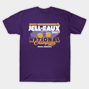 Jelleaux Shot National Champions 2023 Omaha Purple and Gold Louisiana T-Shirt